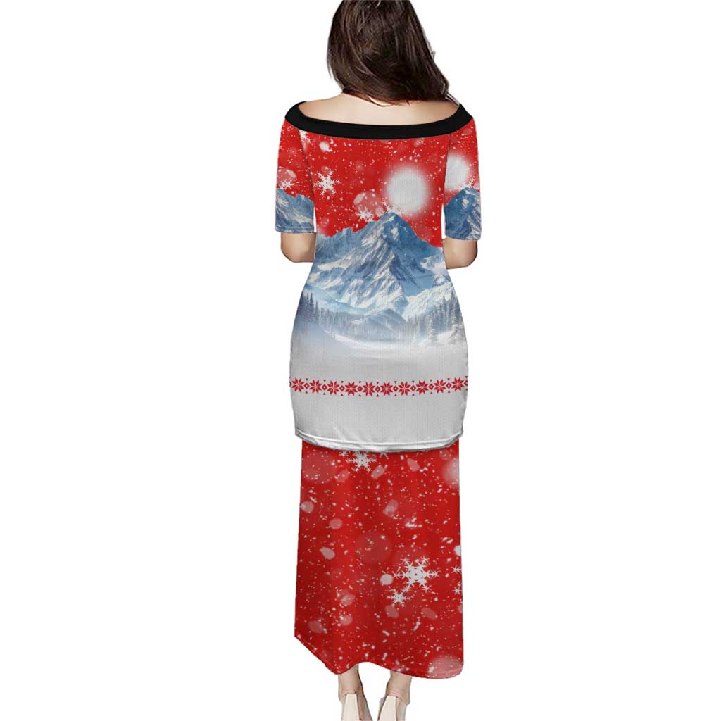 German Shepherd Christmas Family Matching Puletasi and Hawaiian Shirt with Santa Sleigh Ride and Snowy Mountain Design - Wonder Print Shop