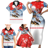 German Shepherd Christmas Family Matching Short Sleeve Bodycon Dress and Hawaiian Shirt with Santa Sleigh Ride and Snowy Mountain Design - Wonder Print Shop