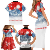 German Shepherd Christmas Family Matching Short Sleeve Bodycon Dress and Hawaiian Shirt with Santa Sleigh Ride and Snowy Mountain Design - Wonder Print Shop