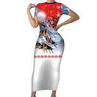 German Shepherd Christmas Family Matching Short Sleeve Bodycon Dress and Hawaiian Shirt with Santa Sleigh Ride and Snowy Mountain Design - Wonder Print Shop