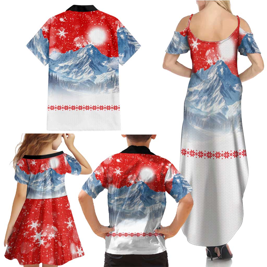 German Shepherd Christmas Family Matching Summer Maxi Dress and Hawaiian Shirt with Santa Sleigh Ride and Snowy Mountain Design - Wonder Print Shop