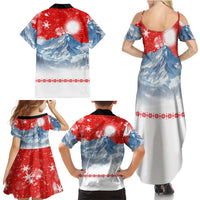 German Shepherd Christmas Family Matching Summer Maxi Dress and Hawaiian Shirt with Santa Sleigh Ride and Snowy Mountain Design - Wonder Print Shop