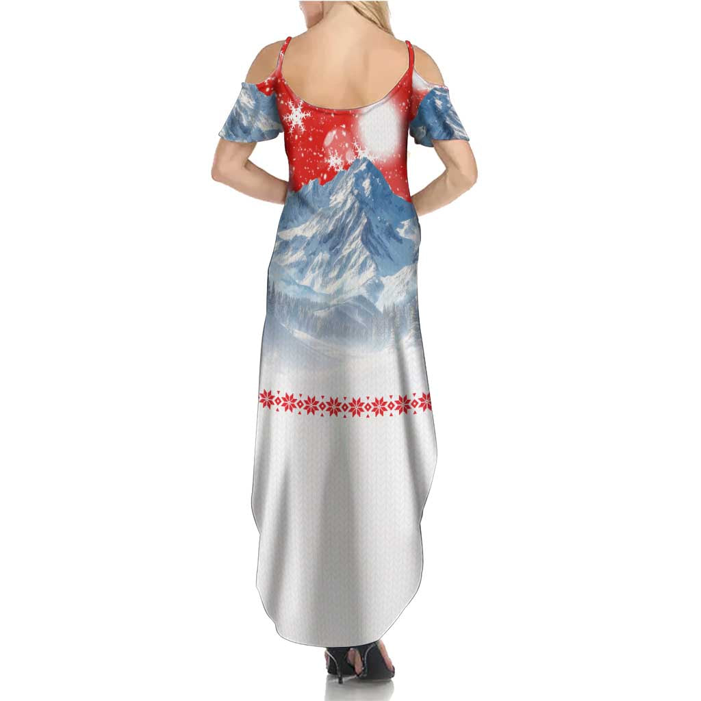 German Shepherd Christmas Family Matching Summer Maxi Dress and Hawaiian Shirt with Santa Sleigh Ride and Snowy Mountain Design - Wonder Print Shop