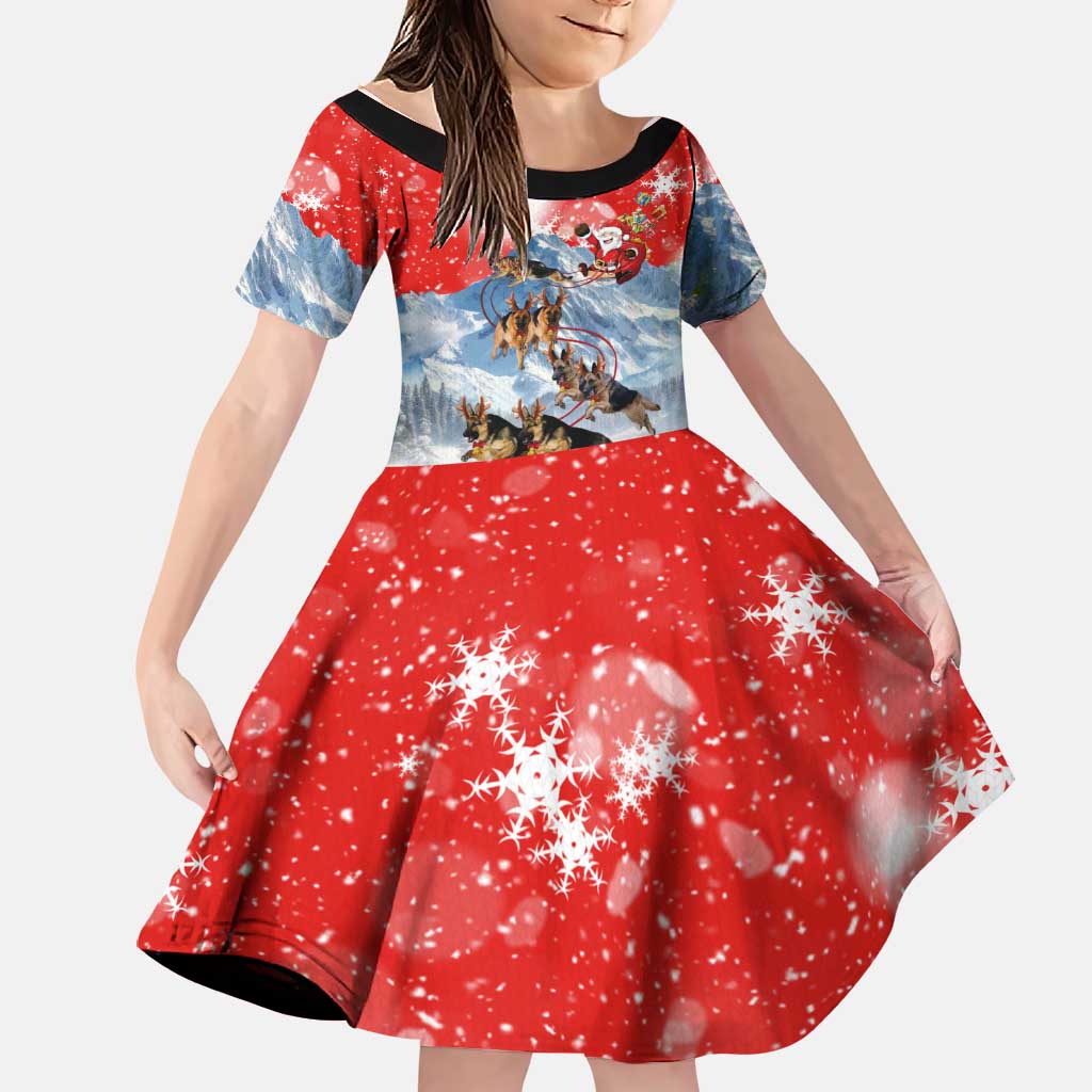 German Shepherd Christmas Family Matching Tank Maxi Dress and Hawaiian Shirt with Santa Sleigh Ride and Snowy Mountain Design - Wonder Print Shop