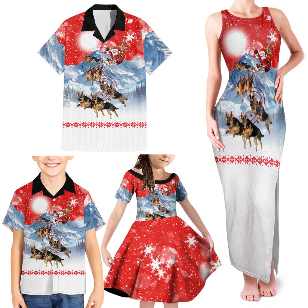 German Shepherd Christmas Family Matching Tank Maxi Dress and Hawaiian Shirt with Santa Sleigh Ride and Snowy Mountain Design - Wonder Print Shop