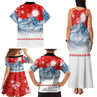 German Shepherd Christmas Family Matching Tank Maxi Dress and Hawaiian Shirt with Santa Sleigh Ride and Snowy Mountain Design - Wonder Print Shop