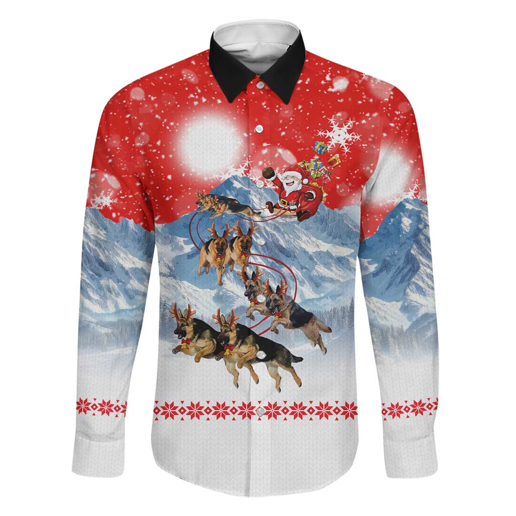 German Shepherd Christmas Family Matching Tank Maxi Dress and Hawaiian Shirt with Santa Sleigh Ride and Snowy Mountain Design - Wonder Print Shop