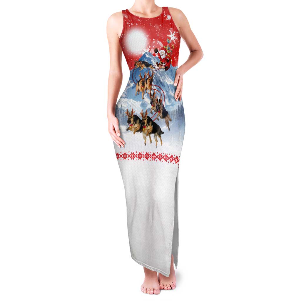 German Shepherd Christmas Family Matching Tank Maxi Dress and Hawaiian Shirt with Santa Sleigh Ride and Snowy Mountain Design - Wonder Print Shop