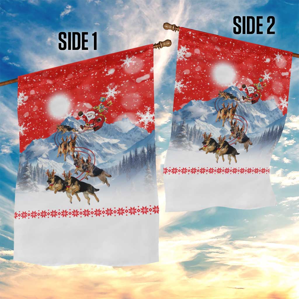 German Shepherd Christmas Garden Flag with Santa Sleigh Ride and Snowy Mountain Design - Wonder Print Shop