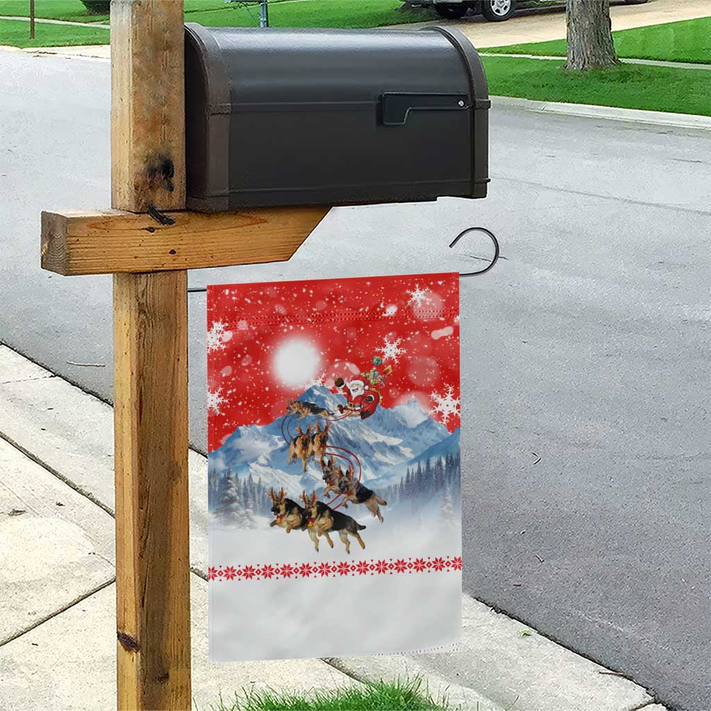 German Shepherd Christmas Garden Flag with Santa Sleigh Ride and Snowy Mountain Design - Wonder Print Shop