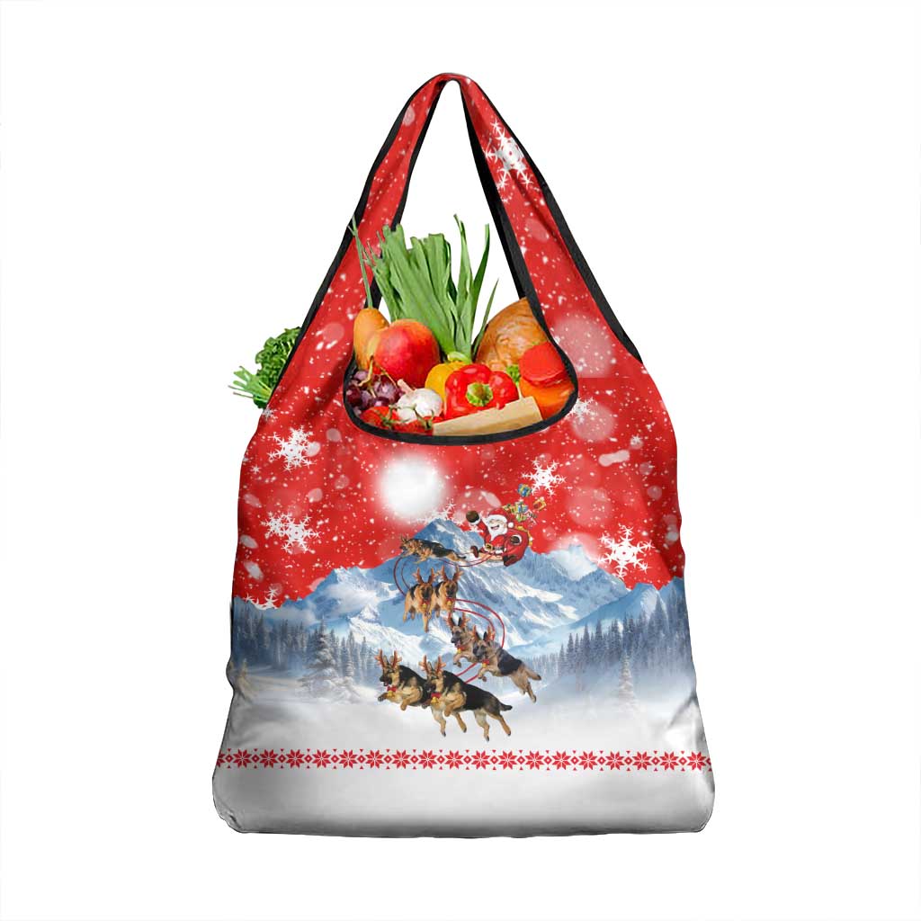 German Shepherd Christmas Grocery Bag with Santa Sleigh Ride and Snowy Mountain Design - Wonder Print Shop