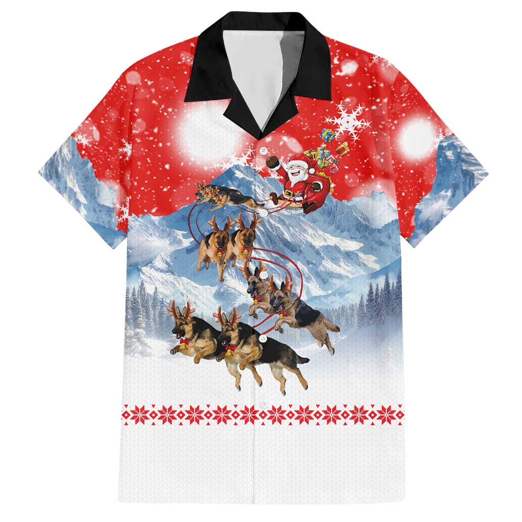 German Shepherd Christmas Hawaiian Shirt with Santa Sleigh Ride and Snowy Mountain Design - Wonder Print Shop
