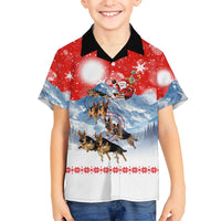 German Shepherd Christmas Hawaiian Shirt with Santa Sleigh Ride and Snowy Mountain Design - Wonder Print Shop