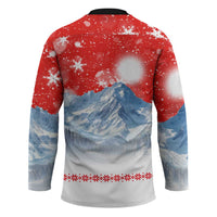 German Shepherd Christmas Hockey Jersey with Santa Sleigh Ride and Snowy Mountain Design - Wonder Print Shop