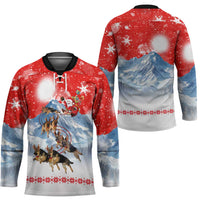 German Shepherd Christmas Hockey Jersey with Santa Sleigh Ride and Snowy Mountain Design - Wonder Print Shop