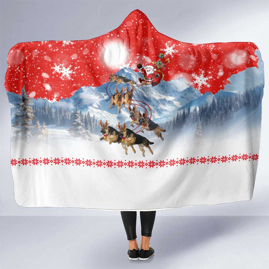 German Shepherd Christmas Hooded Blanket with Santa Sleigh Ride and Snowy Mountain Design - Wonder Print Shop