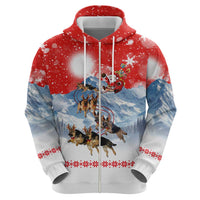 German Shepherd Christmas Hoodie with Santa Sleigh Ride and Snowy Mountain Design - Wonder Print Shop