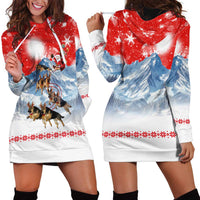 German Shepherd Christmas Hoodie Dress with Santa Sleigh Ride and Snowy Mountain Design - Wonder Print Shop