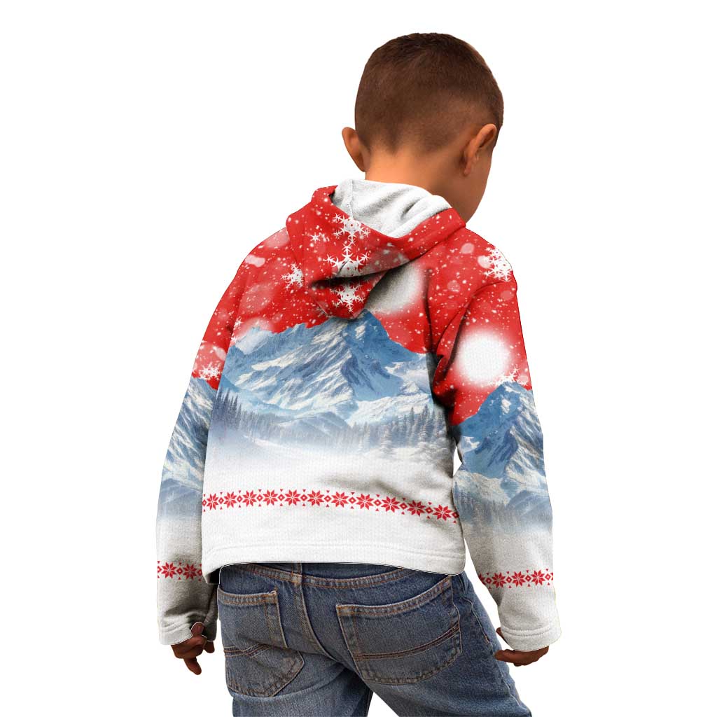 German Shepherd Christmas Kid Hoodie with Santa Sleigh Ride and Snowy Mountain Design - Wonder Print Shop