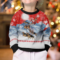 German Shepherd Christmas Kid Ugly Christmas Sweater with Santa Sleigh Ride and Snowy Mountain Design - Wonder Print Shop