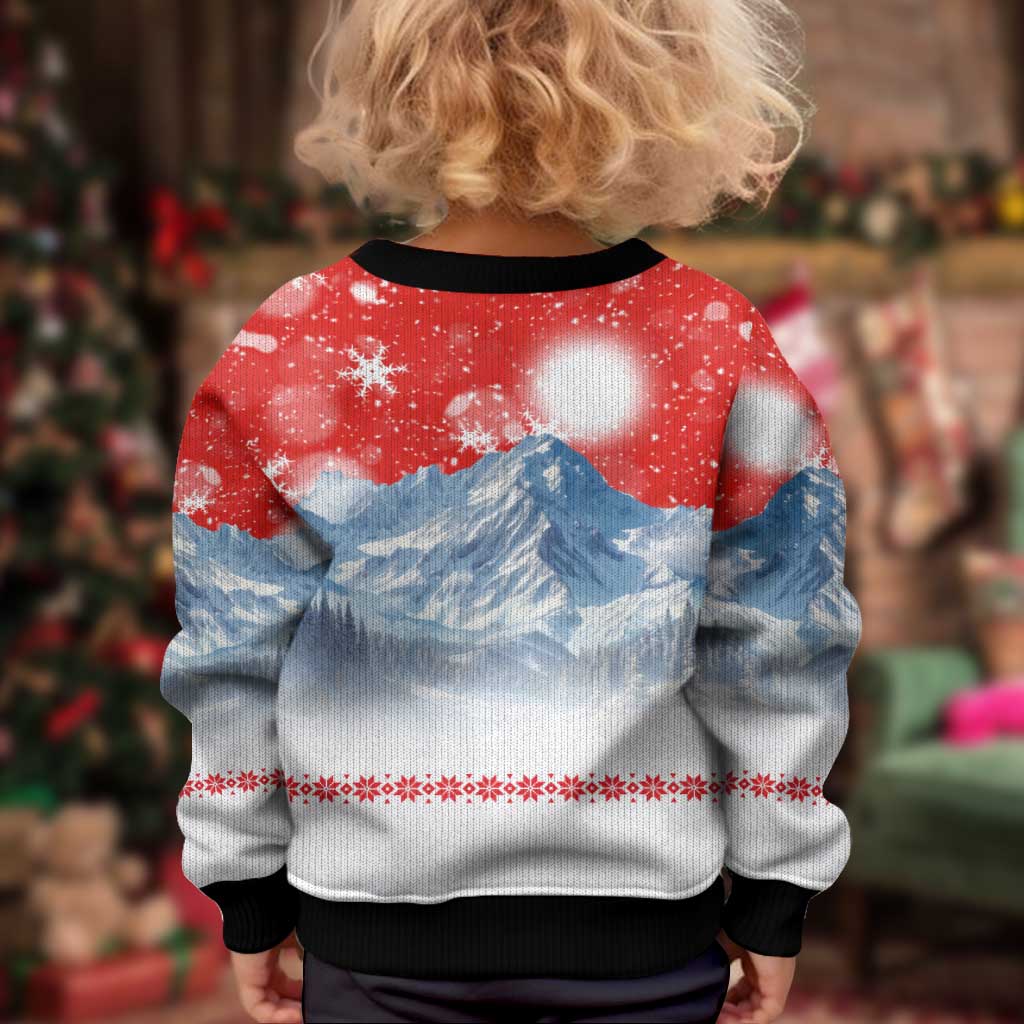 German Shepherd Christmas Kid Ugly Christmas Sweater with Santa Sleigh Ride and Snowy Mountain Design - Wonder Print Shop