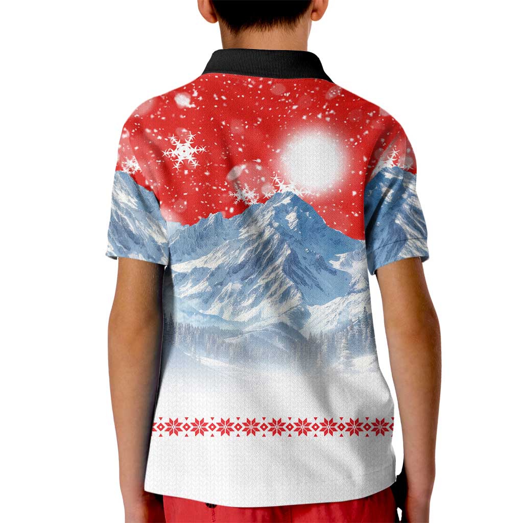 German Shepherd Christmas Kid Polo Shirt with Santa Sleigh Ride and Snowy Mountain Design - Wonder Print Shop