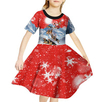 German Shepherd Christmas Kid Short Sleeve Dress with Santa Sleigh Ride and Snowy Mountain Design - Wonder Print Shop