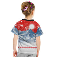 German Shepherd Christmas Kid T Shirt with Santa Sleigh Ride and Snowy Mountain Design - Wonder Print Shop