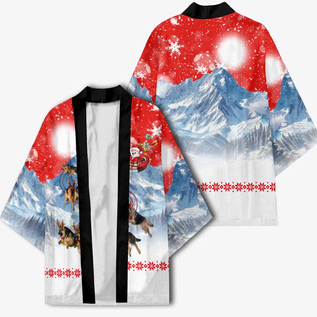 German Shepherd Christmas Kimono with Santa Sleigh Ride and Snowy Mountain Design - Wonder Print Shop