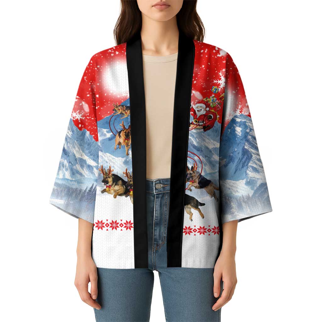 German Shepherd Christmas Kimono with Santa Sleigh Ride and Snowy Mountain Design - Wonder Print Shop