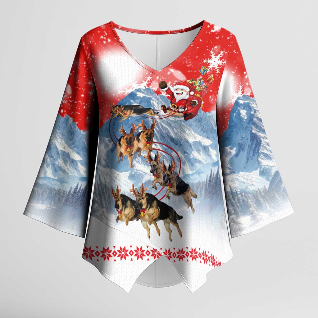 German Shepherd Christmas Kimono Sleeve Blouse with Santa Sleigh Ride and Snowy Mountain Design - Wonder Print Shop