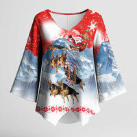 German Shepherd Christmas Kimono Sleeve Blouse with Santa Sleigh Ride and Snowy Mountain Design - Wonder Print Shop