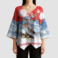 German Shepherd Christmas Kimono Sleeve Blouse with Santa Sleigh Ride and Snowy Mountain Design - Wonder Print Shop