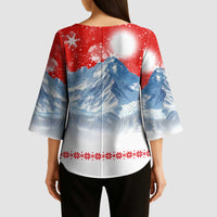 German Shepherd Christmas Kimono Sleeve Blouse with Santa Sleigh Ride and Snowy Mountain Design - Wonder Print Shop