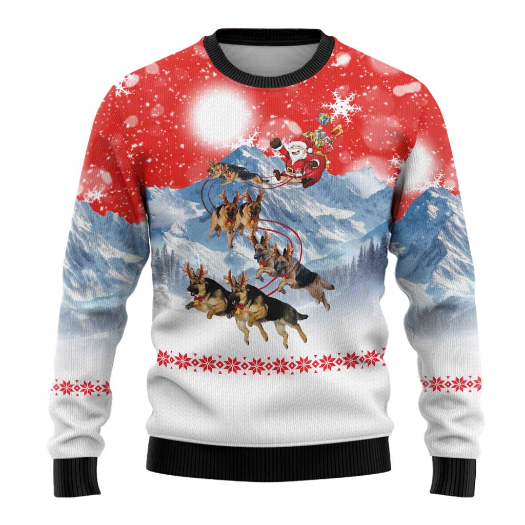 German Shepherd Christmas Ugly Christmas Sweater with Santa Sleigh Ride and Snowy Mountain Design - Wonder Print Shop