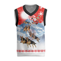 German Shepherd Christmas Knitted V-Neck Vest with Santa Sleigh Ride and Snowy Mountain Design - Wonder Print Shop