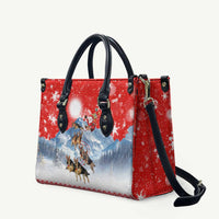 German Shepherd Christmas Leather Bag with Santa Sleigh Ride and Snowy Mountain Design - Wonder Print Shop
