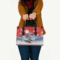 German Shepherd Christmas Leather Bag with Santa Sleigh Ride and Snowy Mountain Design - Wonder Print Shop