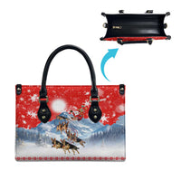 German Shepherd Christmas Leather Bag with Santa Sleigh Ride and Snowy Mountain Design - Wonder Print Shop