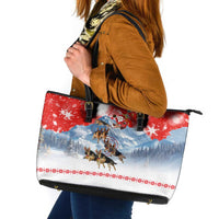 German Shepherd Christmas Leather Tote Bag with Santa Sleigh Ride and Snowy Mountain Design - Wonder Print Shop