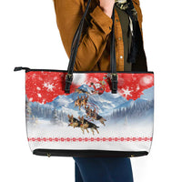 German Shepherd Christmas Leather Tote Bag with Santa Sleigh Ride and Snowy Mountain Design - Wonder Print Shop
