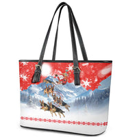 German Shepherd Christmas Leather Tote Bag with Santa Sleigh Ride and Snowy Mountain Design - Wonder Print Shop