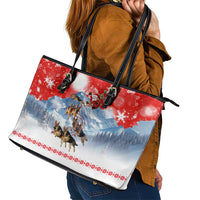 German Shepherd Christmas Leather Tote Bag with Santa Sleigh Ride and Snowy Mountain Design - Wonder Print Shop