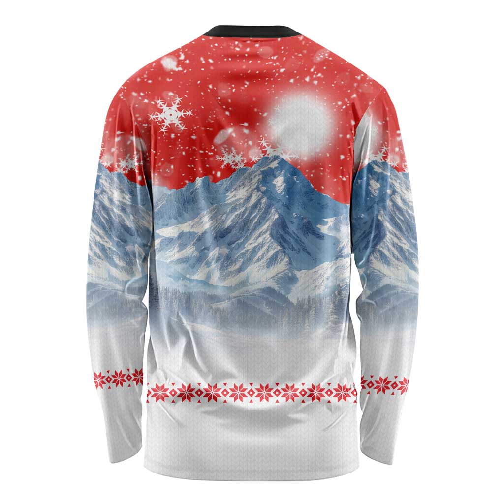 German Shepherd Christmas Long Sleeve Shirt with Santa Sleigh Ride and Snowy Mountain Design - Wonder Print Shop
