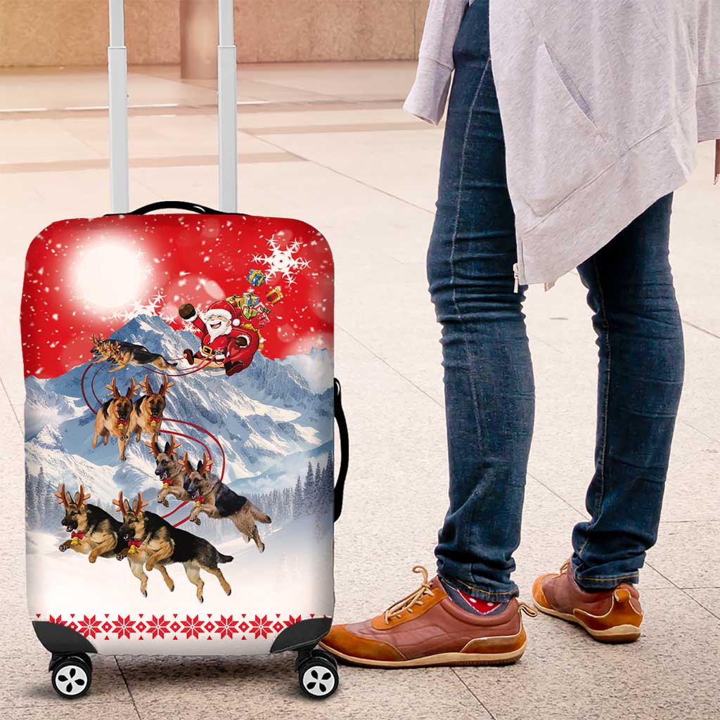 German Shepherd Christmas Luggage Cover with Santa Sleigh Ride and Snowy Mountain Design - Wonder Print Shop