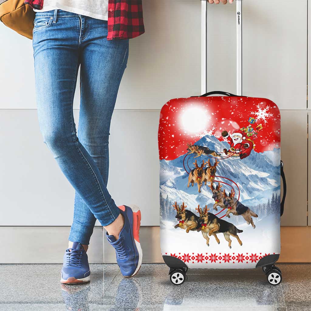 German Shepherd Christmas Luggage Cover with Santa Sleigh Ride and Snowy Mountain Design - Wonder Print Shop
