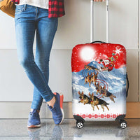 German Shepherd Christmas Luggage Cover with Santa Sleigh Ride and Snowy Mountain Design - Wonder Print Shop