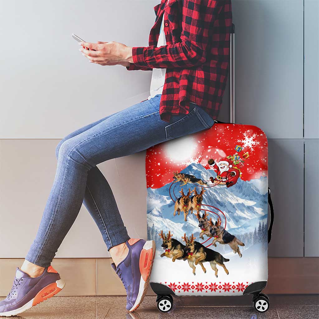 German Shepherd Christmas Luggage Cover with Santa Sleigh Ride and Snowy Mountain Design - Wonder Print Shop