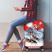 German Shepherd Christmas Luggage Cover with Santa Sleigh Ride and Snowy Mountain Design - Wonder Print Shop