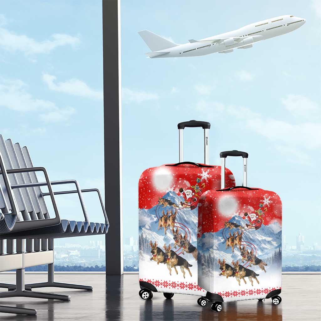German Shepherd Christmas Luggage Cover with Santa Sleigh Ride and Snowy Mountain Design - Wonder Print Shop